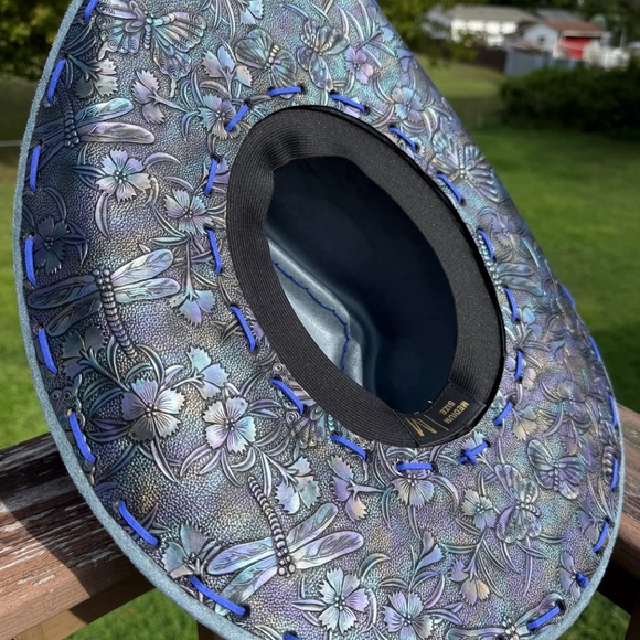 Maleficent Inspired Burned Cowboy Hat with Butterfly Dragonfly Leather - Picture 4 of 6